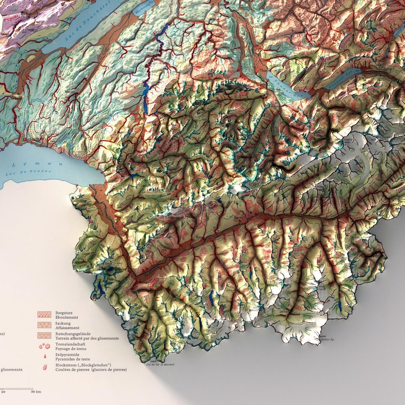 Switzerland Geomorphology Map: Detailed Natural Topography, Map Art Print, Vintage Wall Decor image 6