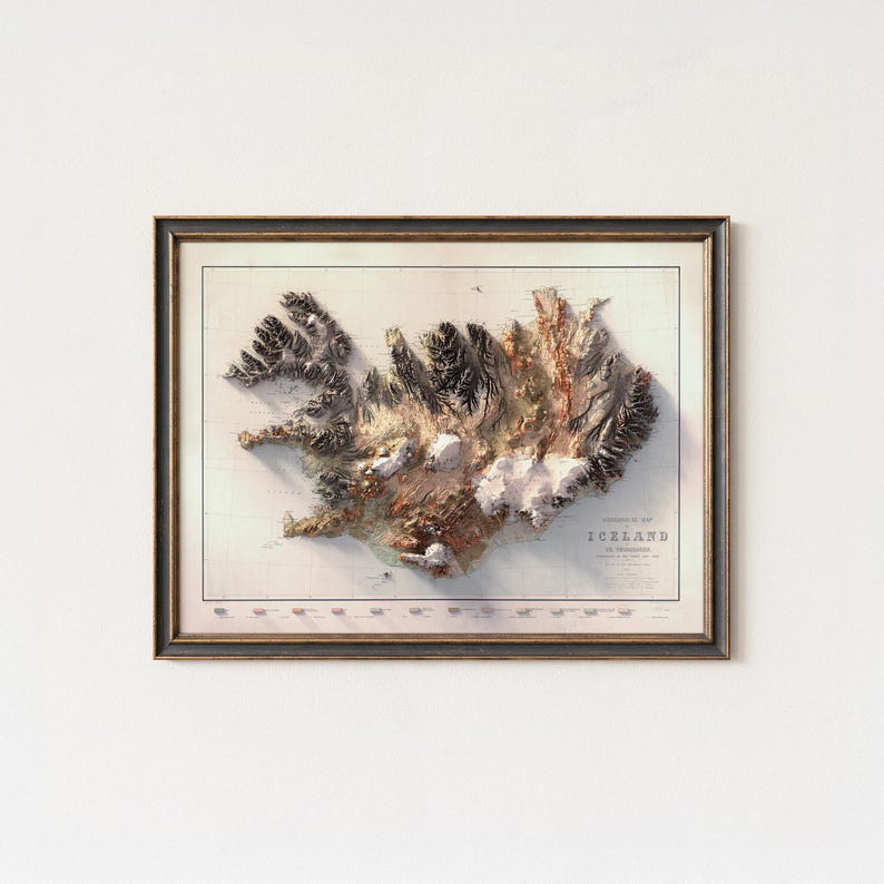 Iceland Topographic Map Print: 1901 Geological Wall Art image 1