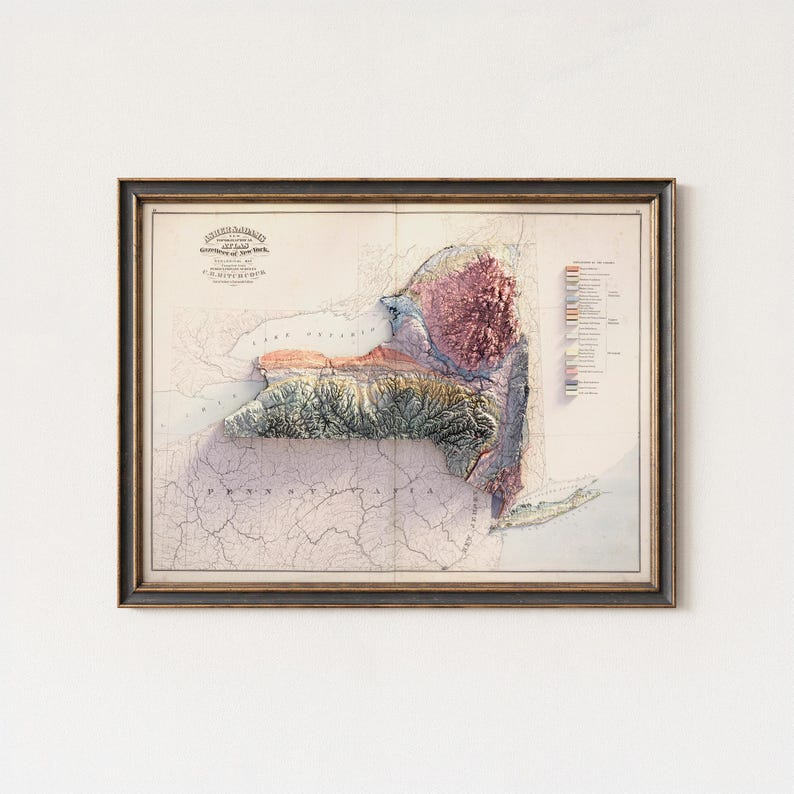 New York State Geological Map : Vintage Topography Wall Decor, Map Art Print image 1