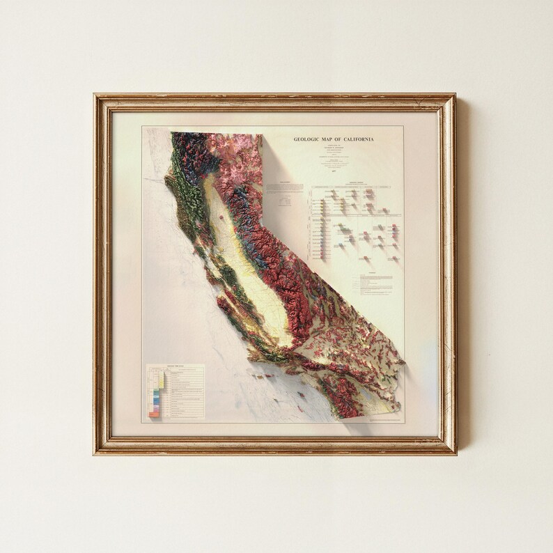 Vintage California Geological Map, Topographic Wall Art Print, Historic Map Decor image 4