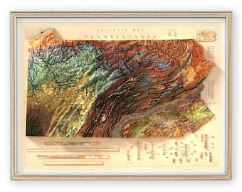 Geological Map of Pennsylvania (1960) - Vintage Home Decor - Wall Art- Topography - Giclée Print on Fine Art Paper - Unique Gift - 3D Effect