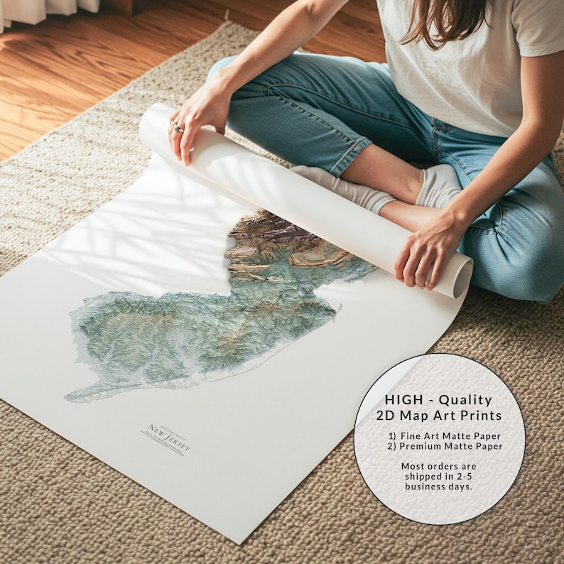 New Jersey Elevation Map - Modern Topographic Wall Art image 6