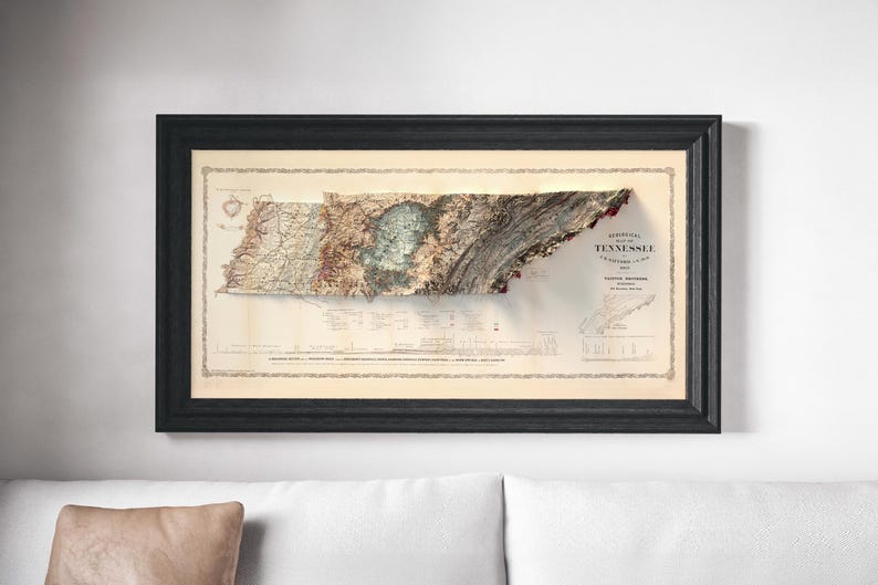 Geological Map of Tennessee 1869: Vintage Style Wall Decor, Topography Art Print image 5