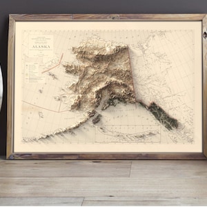 office wall decor map, housewarming gift, alaska wall hanging decor