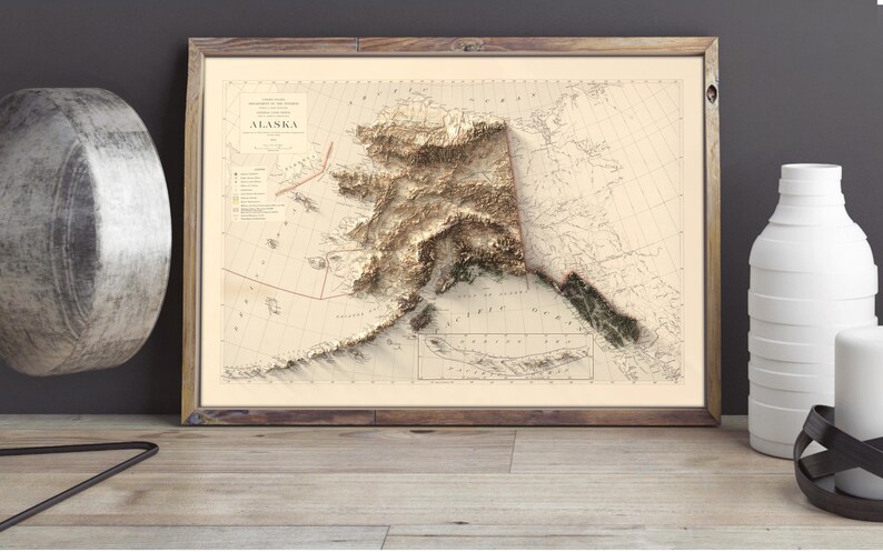 office wall decor map, housewarming gift, alaska wall hanging decor