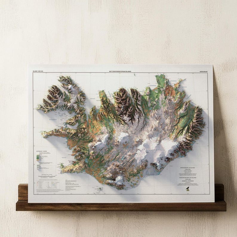 Iceland Topographic Map: Vintage Style Vegetation Wall Art Print image 4