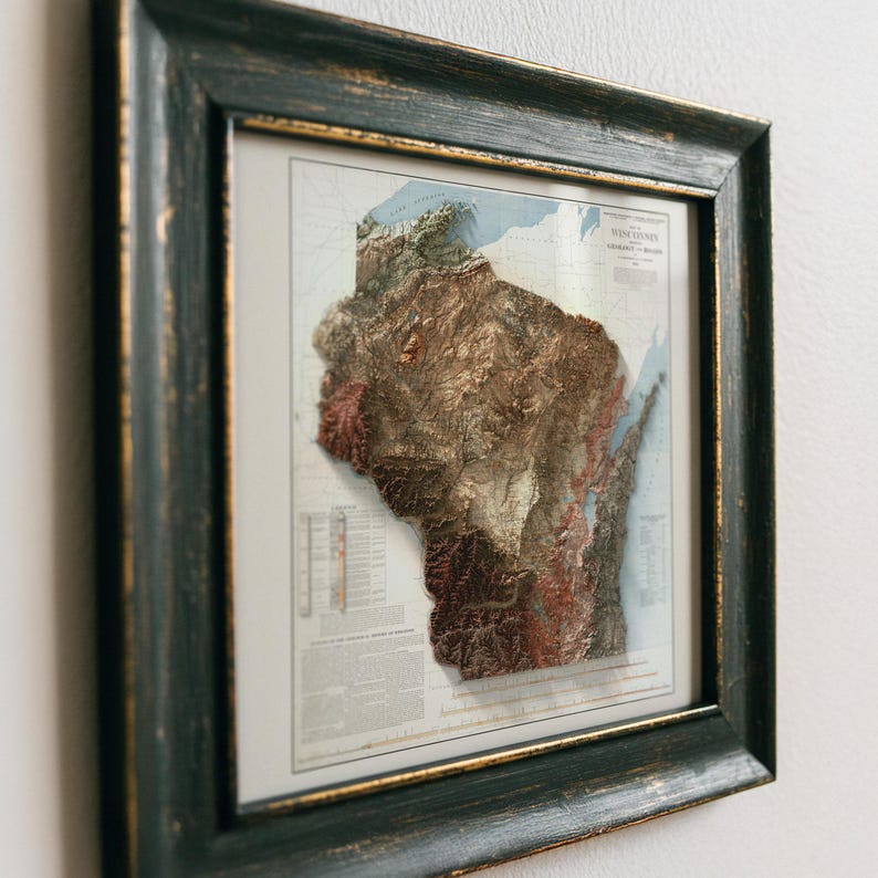 Mapa geológico de Wisconsin de 1911: relieve topográfico, lámina artística de estilo vintage, elegante decoración de pared. imagen 2
