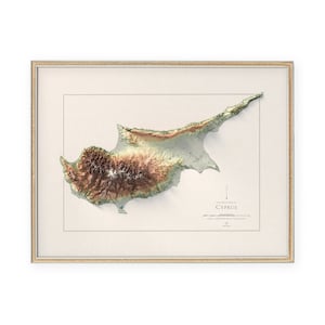 Zypern 01 - Schattierte Reliefkarte - Wanddeko - Topographie - Kunstdruck - Einzigartiges Geschenk