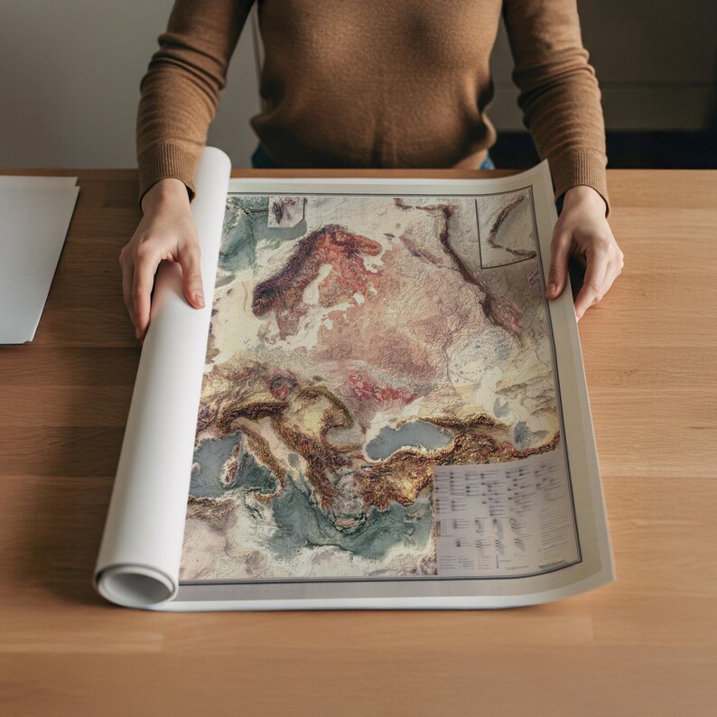 Europe Tectonic Map Art Print: Vintage Wall Decor image 5