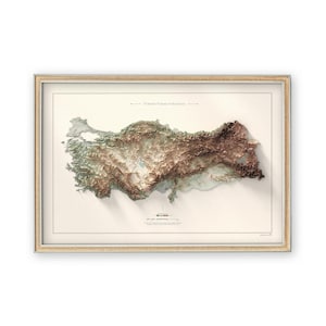 Türkei Landkarte 01 - Wand Dekoration - Topographie - Meereshöhe - Kunstdruck - Einzigartiges Geschenk