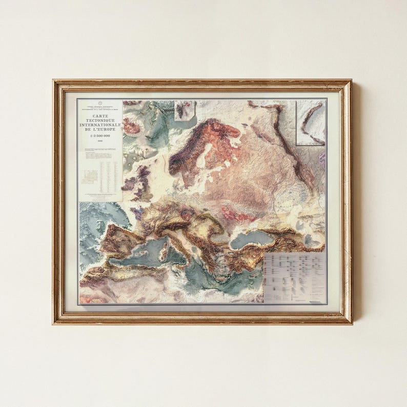 Europe Tectonic Map Art Print: Vintage Wall Decor image 8
