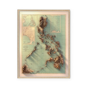Philippinen Karte (1924) - Vintage Wand Dekor - Topographie - Kunstdruck - Einzigartiges Geschenk