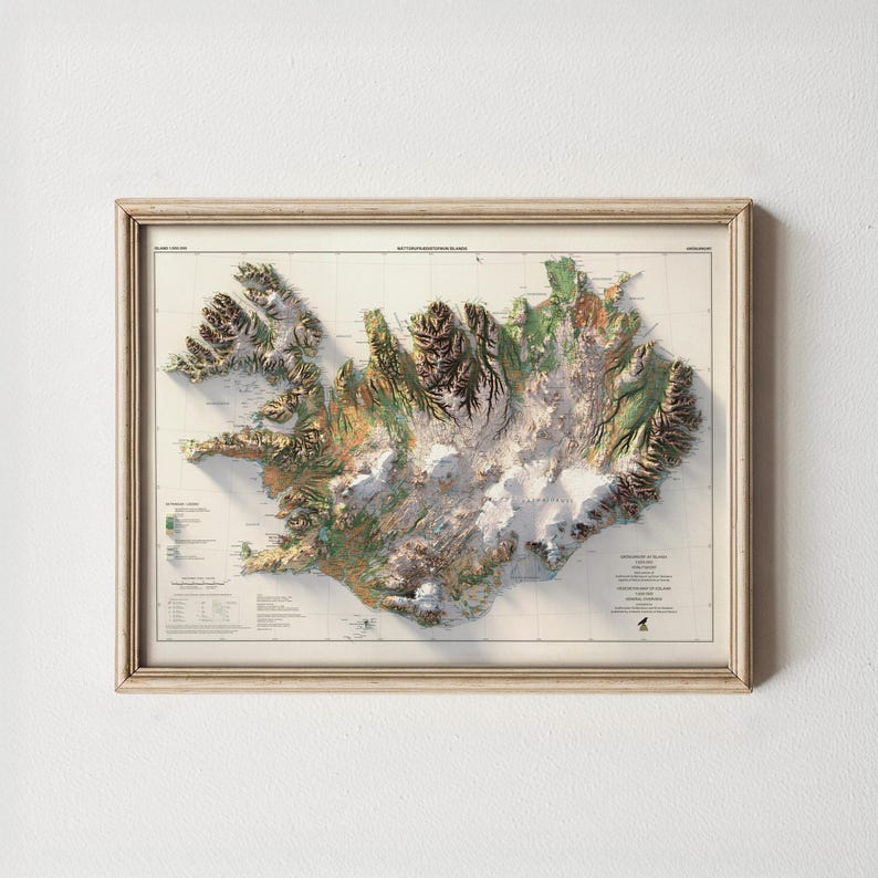 Iceland Topographic Map: Vintage Style Vegetation Wall Art Print image 5