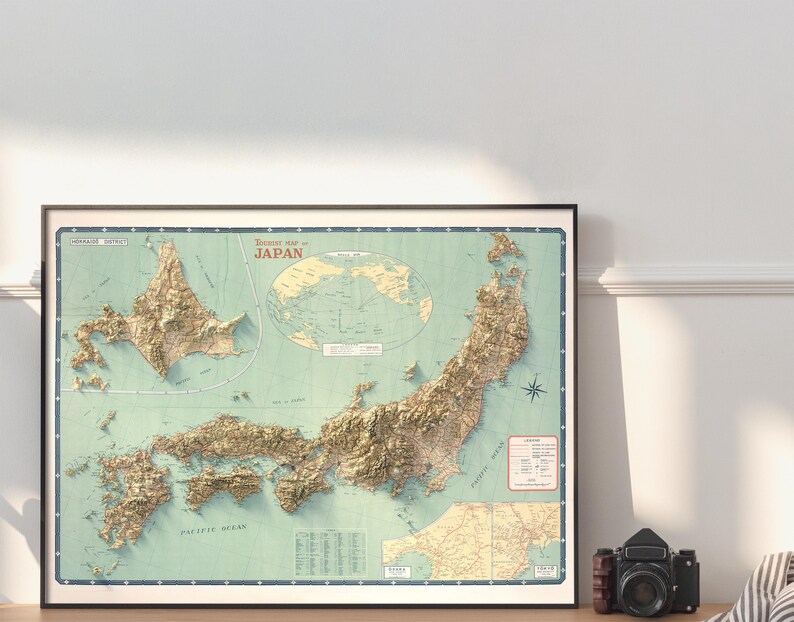 Vintage Japan Travel Map 1949: Mid-Century Cartography Art Print image 2