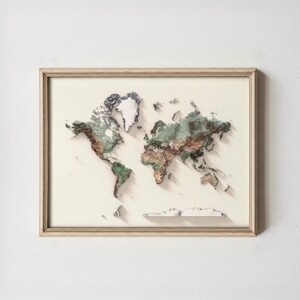 Mapa topográfico natural detallado del mundo, póster para pared, decoración de viajes imagen 6