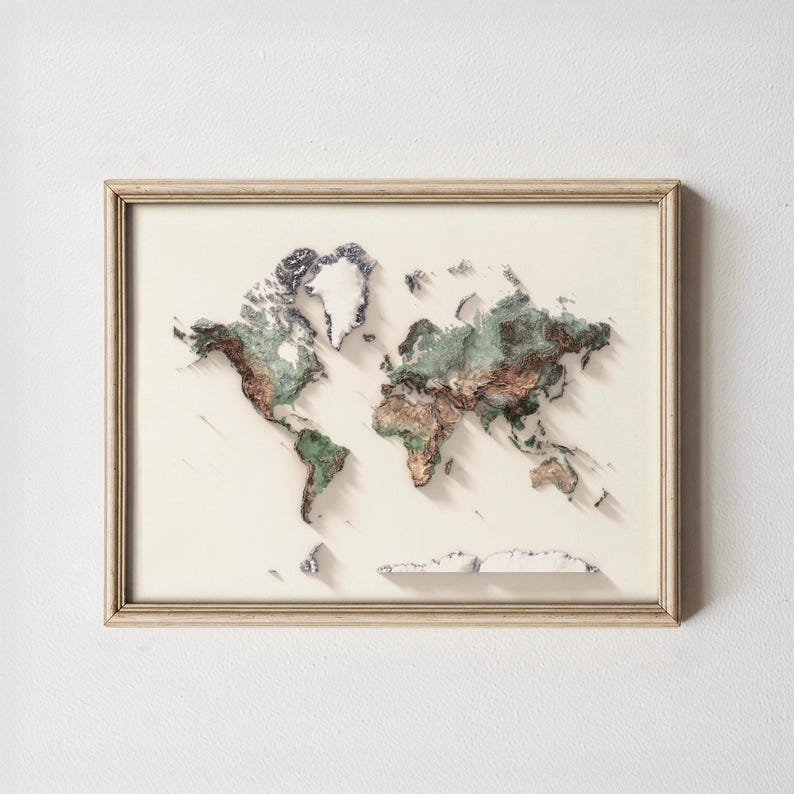 Mapa topográfico natural detallado del mundo, póster para pared, decoración de viajes imagen 6