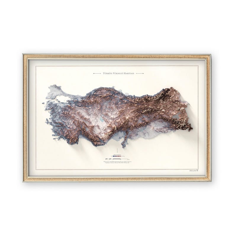 Turkiye wall map for home or office decor. Elevation Map of Turkiye, Topography of Turkiye, Türkiye