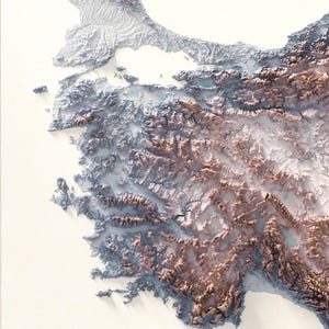 Zoom in image of the Turkiye, Egean Sea part  of the country. Topography of the Turkiye, Gift idea for home wall art decor. Anatolia, Turkey, Turkiye, Türkiye