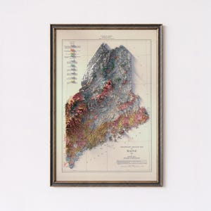 Maine Geological Map: 1922 Vintage Map of Topography, Antique Style Wall Decor image 1