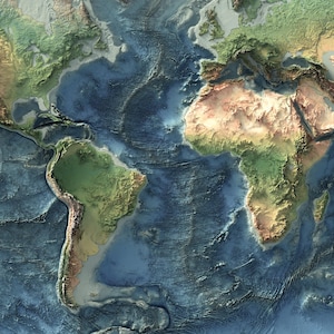 World Map: Natural Topography Wall Art Print with Realistic Relief and Ocean Detail image 8