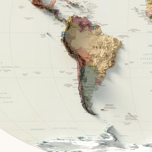 Mapa Político Mundial: Impressão Topográfica de Elevação, Arte de Parede em Relevo, Decoração de Escritório imagem 5