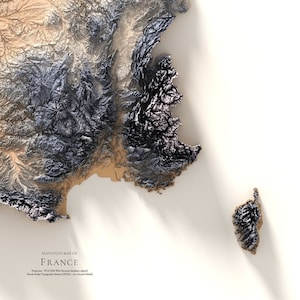Mapa topográfico de Francia con colores: Arte mural geográfico moderno con alzado. imagen 6