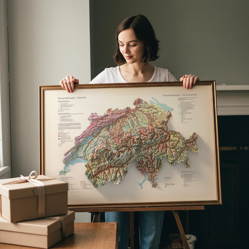 Switzerland Geomorphology Map: Detailed Natural Topography, Map Art Print, Vintage Wall Decor image 1
