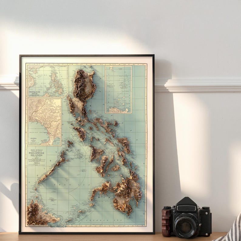 Vintage Map of the Philippines 1924: Detailed Topographic Relief Print, Vintage Style Wall Poster image 7
