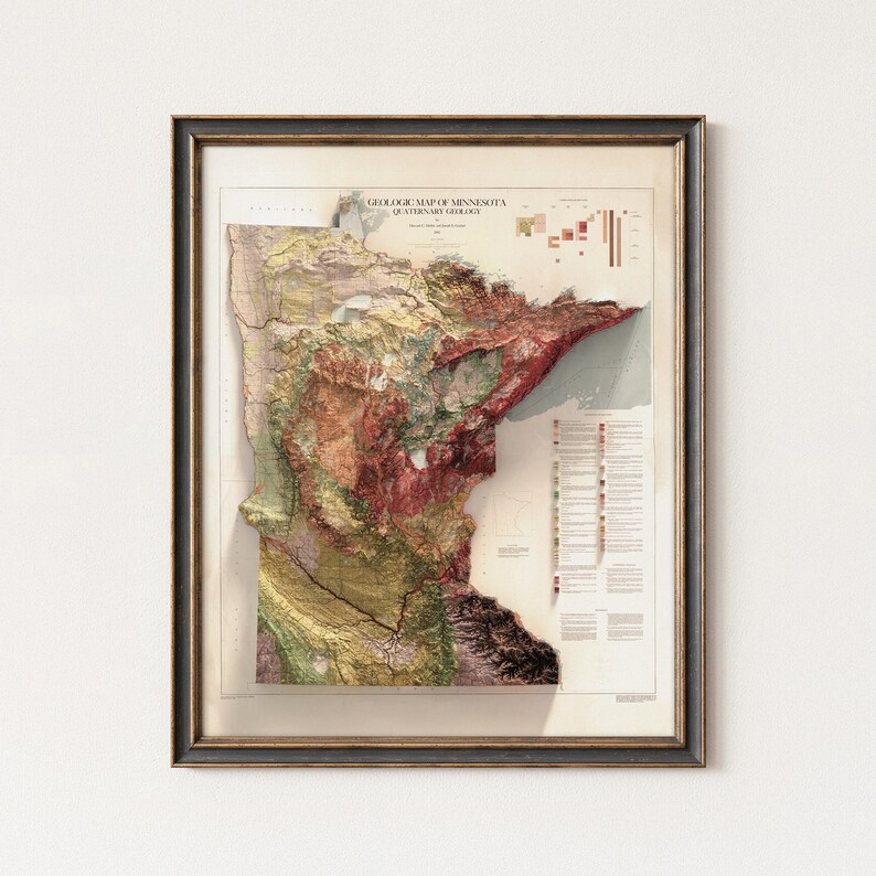 Geological Map of Minnesota (1982) – Vintage Quaternary Geology Print – Relief Effect Earth Science Art image 2