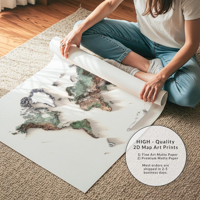 Mapa topográfico natural detallado del mundo, póster para pared, decoración de viajes imagen 10