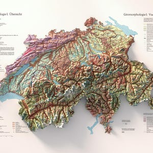 Switzerland Geomorphology Map: Detailed Natural Topography, Map Art Print, Vintage Wall Decor image 5