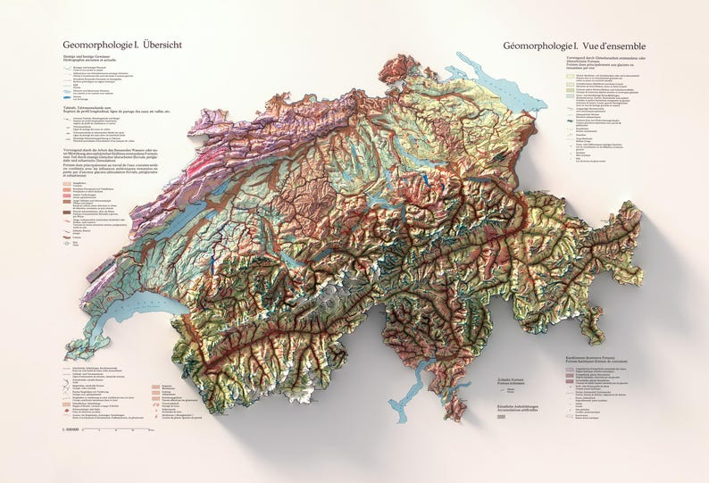 Switzerland Geomorphology Map: Detailed Natural Topography, Map Art Print, Vintage Wall Decor image 5
