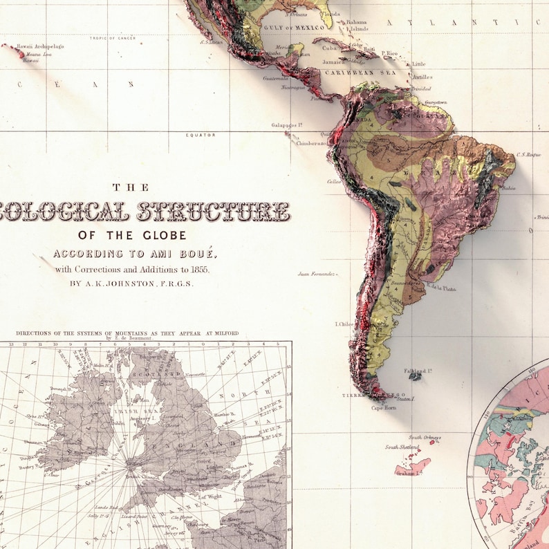 Geological Map of the World 1855: Detailed Relief Map Print, Vintage Earth Science Poster image 8
