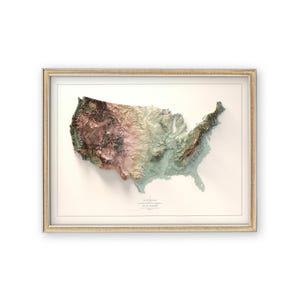 United States minimal map showing the detailed topography ofthe country. Wall decor gift idea for home or offiice spaces.
