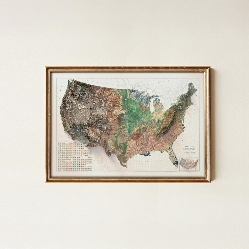 Vintage Map of United States: Relief of the USA, Historical Wall Decor, Antique Poster image 4