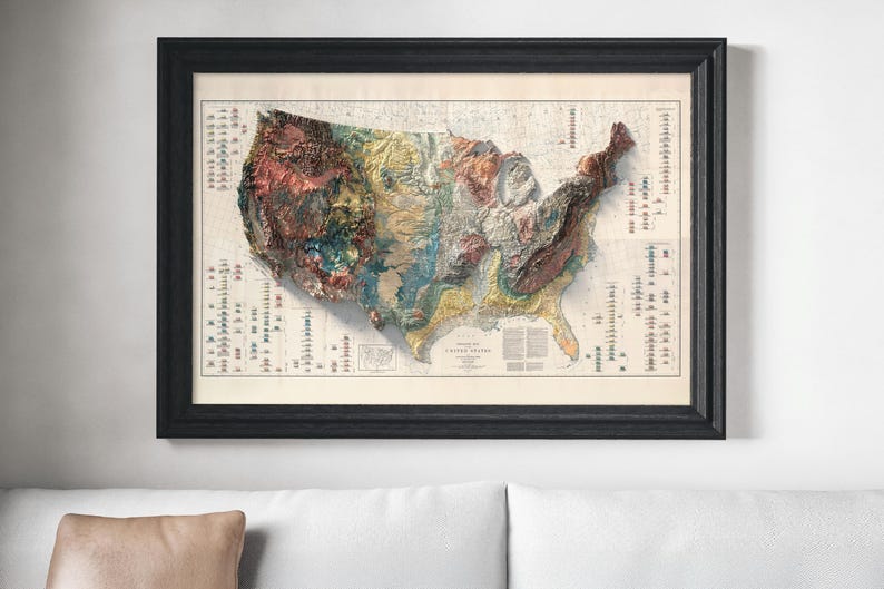 Mapa geológico antiguo de Estados Unidos: relieve sombreado, arte mural de estilo antiguo. imagen 9