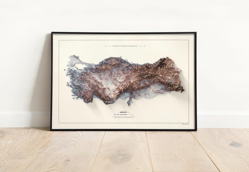 A mock up image of the map, as a wall decor. Anatolia, Turkey, Turkiye, Türkiye