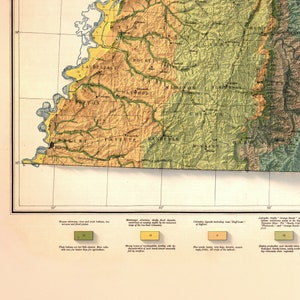 May include: A vintage map of West Tennessee, showing the different soil types and their characteristics. The map is divided into 10 sections, each with a different color and description. The map is labeled with the names of the counties and the state of Tennessee.