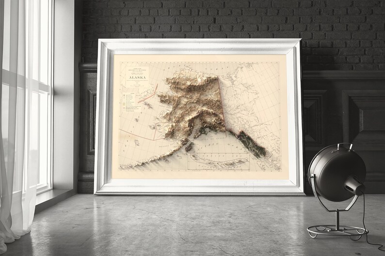 Aleutian Islands and Bering Sea - 3D rendered Alaska map for explorer