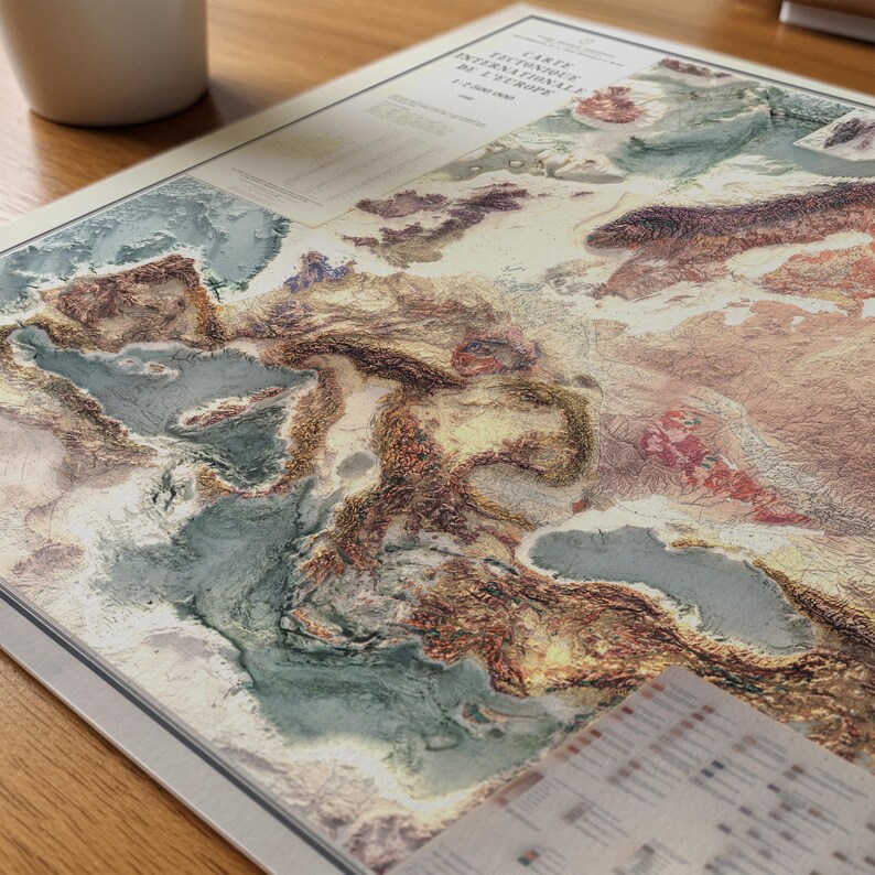 Europe Tectonic Map Art Print: Vintage Wall Decor image 3