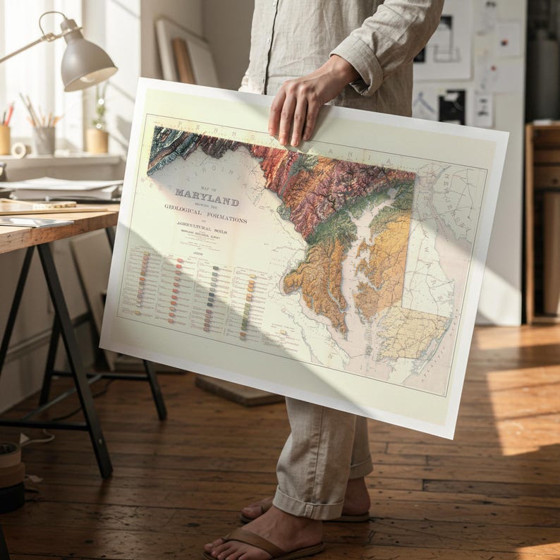 Sztuka druku mapy geologicznej Maryland w stylu vintage: topograficzna dekoracja ścienna zdjęcie 3