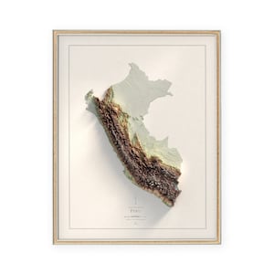 Peru - Reliefkarte - Vintage Landkarte - Topographie - Wandbild - Einzigartiges Geschenk