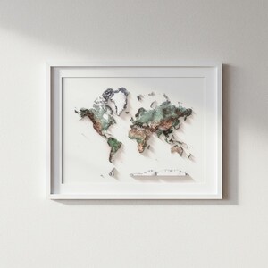 Mapa topográfico natural detallado del mundo, póster para pared, decoración de viajes imagen 7