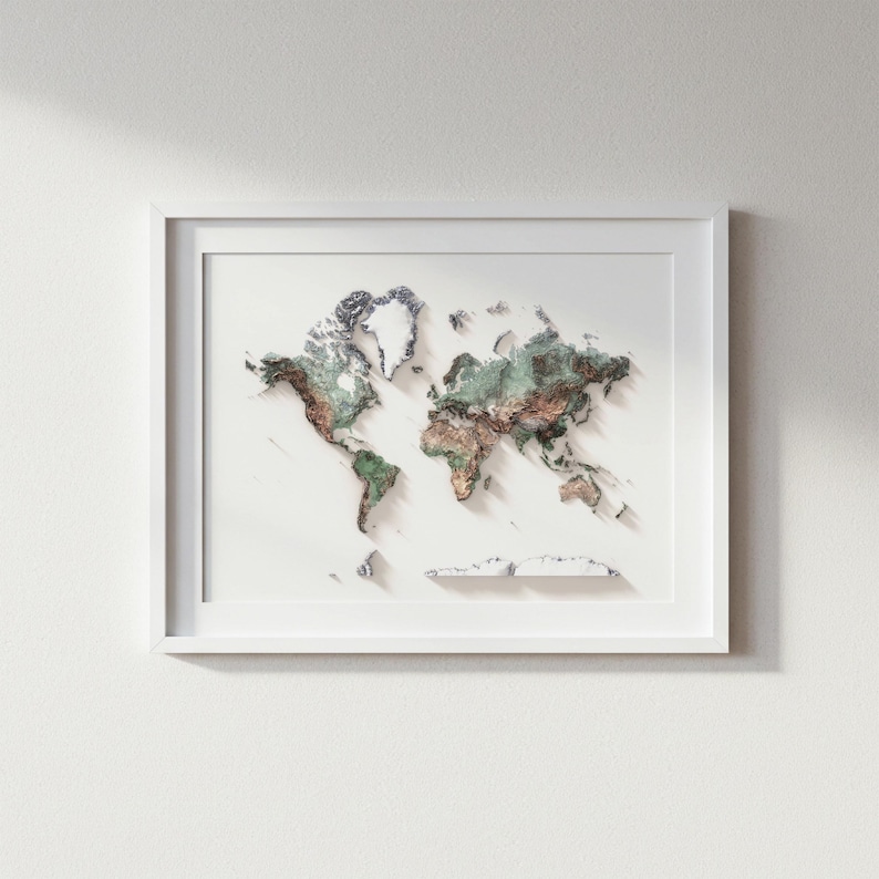 Mapa topográfico natural detallado del mundo, póster para pared, decoración de viajes imagen 7