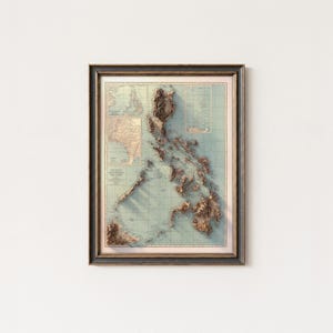 Vintage Map of the Philippines 1924: Detailed Topographic Relief Print, Vintage Style Wall Poster image 3