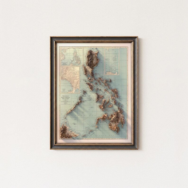 Vintage Map of the Philippines 1924: Detailed Topographic Relief Print, Vintage Style Wall Poster image 3