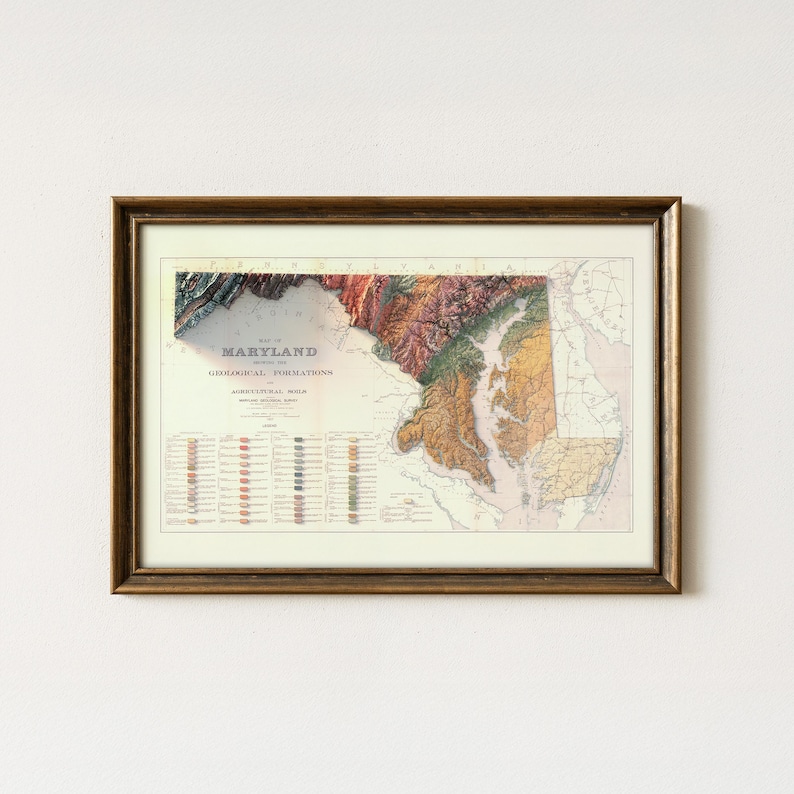 Sztuka druku mapy geologicznej Maryland w stylu vintage: topograficzna dekoracja ścienna zdjęcie 1