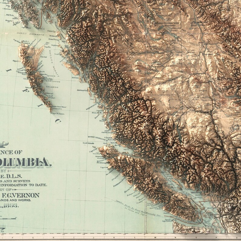 British Columbia historical wall decor, custom map idea, personalized map gift