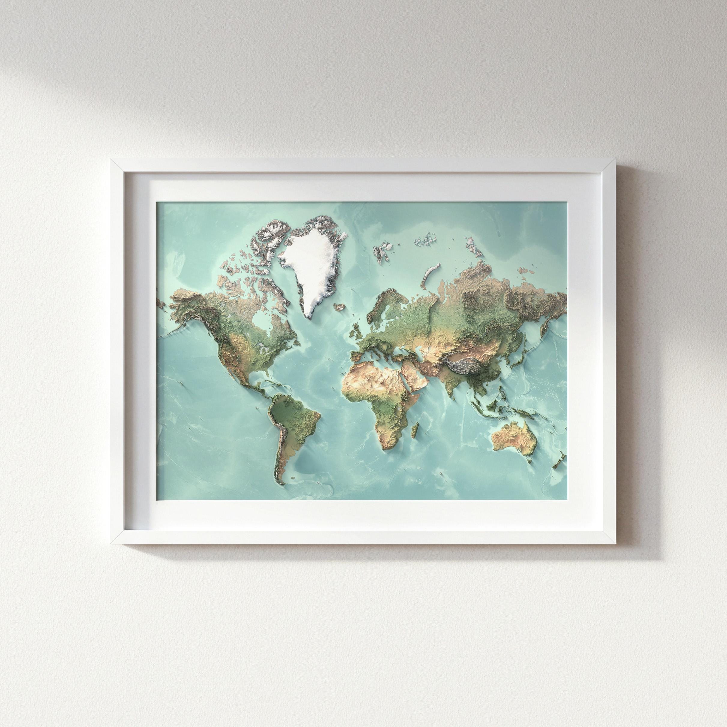 世界地図ウォールアート、レリーフスタイル世界地図（平面海域