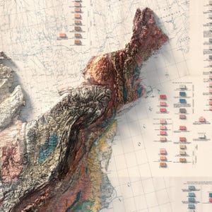 Mapa geológico antiguo de Estados Unidos: relieve sombreado, arte mural de estilo antiguo. imagen 3